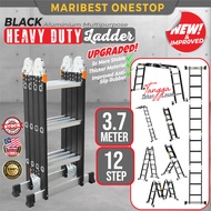 12 STEP (3.7M) HEAVY DUTY Black Aluminium Multipurpose Ladder Folding Double Sided Work Foldable Lad