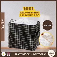 🐻DAILY🐻100L Laundry Basket Rectangle Foldable Bin Waterproof Drawstring Laundry Basket Extra Large B