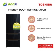 Toshiba Black French Door Refrigerator, 503L,  Energy Rating 2 Ticks, GRRF532WE-PGX(22)