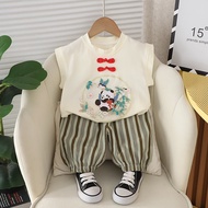 Boy Hanfu Short-Sleeved Set Junior Children Boy Baby Handsome Ancient Tang