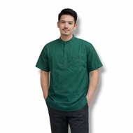 TERBARU 2026 Baju Koko Pria Lengan Pendek Warna Hijau Botol Pakian Muslim Pria Dewasa