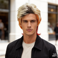 Gradient Blonde Orange Red Mullet Wig, Men's Shaggy Layered Wolf Cut Synthetic Wig for Anime Cosplay