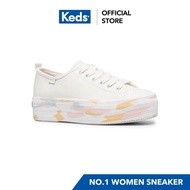 KEDS WH65036 TRIPLE UP LEATHER MARBLE/SNOW WHITE Women's Lace-up Sneakers White hot sale