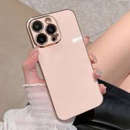 1pc Pink 6D Electroplated Solid Color Silicone Soft Phone Case Ultra-Thin Shockproof Protective Cove