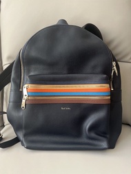 Paul Smith 深藍色皮革彩虹間條背包