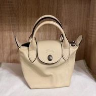 Longchamp Le Pliage Xtra Mini 羊皮迷你包｜奶油白 真皮 手提斜背包 小羊皮 絕版尺寸 絕版材質