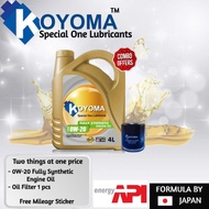 KOYOMA 0W20 FULLY SYNTHETIC ENGINE OIL + KOYOMA PERODUA AXIA/ NEW MYVI 2019 OIL FILTER(15601-P2A12)