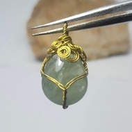 B57 Genuine Sapphire Pendant With Brass Wire Pattern