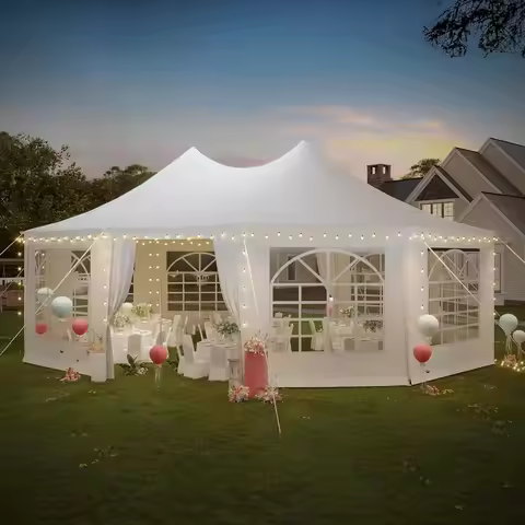 White Decagonal Canopy Tent 8 Removable Sidewalls 8 Windows 2 Doors Outdoor Pavilion Wedding Party E