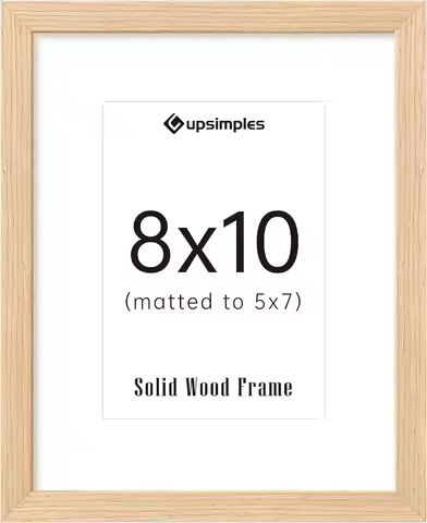 Natural Solid Wood Picture Frame 8x10, Display 5x7 with Mat or 8x10 Without Mat, Wall or Tabletop Fr