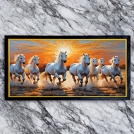 Wall decoration cstak painting picture 7 simple horses plus frame size 100 x 50 cm