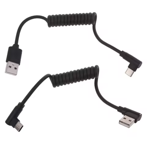60W USB2.0 to Type C Data Charging 480Mbps Coiled Cable Angled USB C Data Leads F0T1