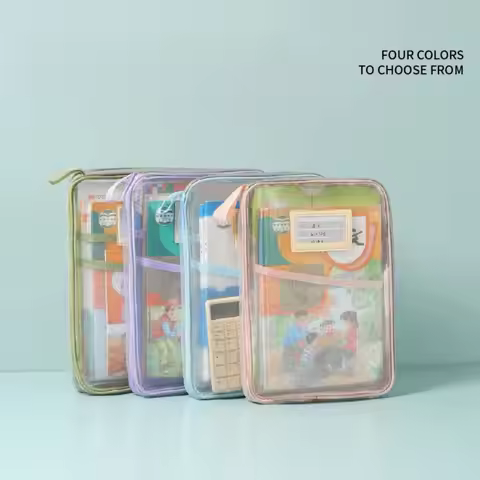 Book Organizer L Type Foldable Handheld Zipper Transparent Mesh Large Opening File Bag Students Carr