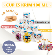 Motif karakter lucu Cup Ice Cream | Gelas Es Krim Plastik 100 ml  | isi 50 pc Lengkap