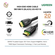 UGREEN HDMI CABLE VER 2.0 4K@60HZ WITH NYLON BRAID 5M/ 10M/ 15M  (BLACK) UG-HD118-40412/ UG-HD118-40