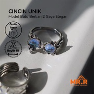 Galaxy Stone Fashion Ring Elegantbiru Ring Galaxy Double Stonebiru Aesthetic Adjustable Premium Look