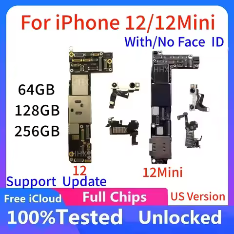 Fully Tested Authentic for iPhone 12 Mini Motherboard unlocked With Face ID Working 64gb 128gb 256gb