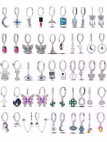 925 Silver Earings Original Evil Blue Eyes Sun Star Eiffel Tower Dog Paw for Women Gift Anniversary 