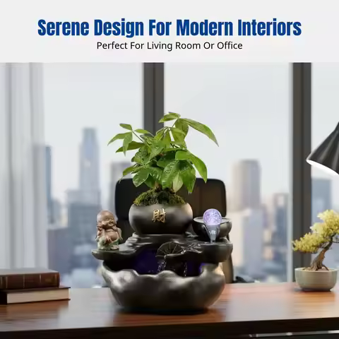 Ceramic Feng Shui Water Wheel, Circulating Water Desktop Decoration, Office, Living Room, Random Des