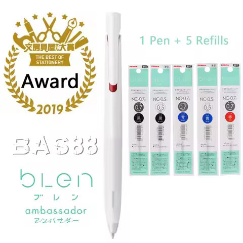 Stationery Award Japanese Zebra Blen Ballpoint Pen with 5 Refills Set 0.7/0.5 Student Office Pen Wri