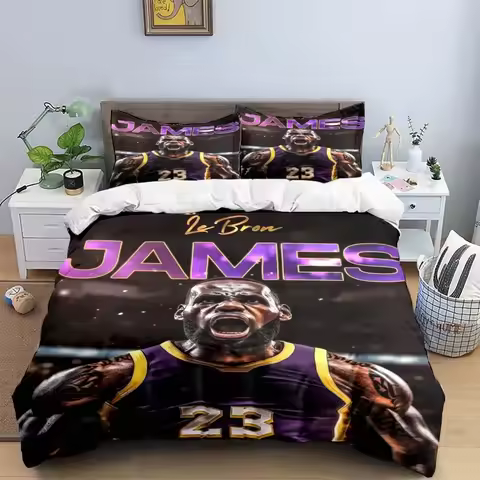 Hot Sale Basketball Star Print Bedding Set A-LeBron J-James Duvet Cover Pillowcase Set For Boys Bedr