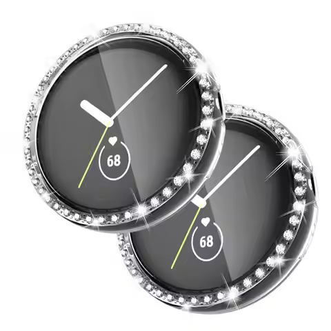 Diamond Case+Glass for Google Pixel Watch Strap PC Bumper Screen Protector Full Bling Cover for Goog