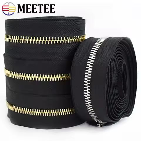 1-5Yards Meetee 3# 5# Metal Zippers Sewing Closure By Meter Bag Jacket Zipper Coil Roll Instant Zip