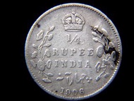 銀幣-1906年英屬印度皇冠1/4盧比銀幣(英皇愛德華七世像)