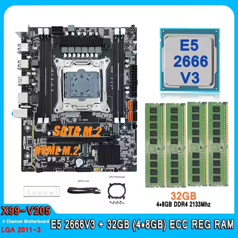 X99 Motherboard kit with Intel Xeon E5 2666 V3 CPU DDR4 32GB (4*8GB) 2133MHz Four Channel RAM Set E5