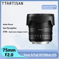 TTArtisan AF 75mm F2 Full Frame Autofocus Lens for Portrait Photography For Fujifilnm XF XT5 XM5 XT5
