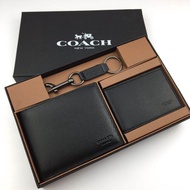 Coach men wallet short wallet black leather men wallet gift set