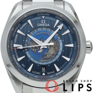 歐米茄海馬系列Aqua Terra 150米同軸GMT世界時腕錶，43毫米，型號220.10.43.22.03.001，附原廠錶盒、保固卡，不鏽鋼材質，男士腕錶，藍色錶盤，拋光處理，成色極佳[二手]