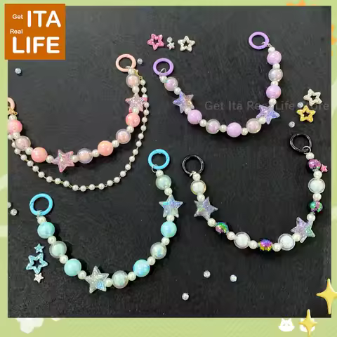 Italife Blue Chain Star Pearls Double Chains Ita bag Accessories Pink DIY Candy Shining Star Chain A