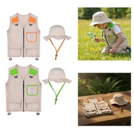 [qwolqn] Kids Explorer Vest and Hat Costume Children Birthday Gift Educational Cargo Vest Kids Cospl