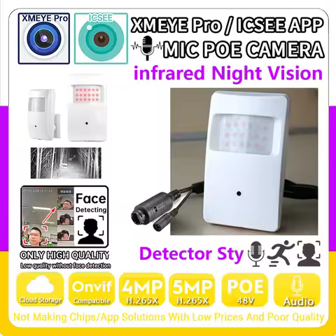 18LED Night Vision Detector Audio IP POE Mini Camera 4MP 5MP H.265 HD Mic Onvif Ai Face/Motion Detec