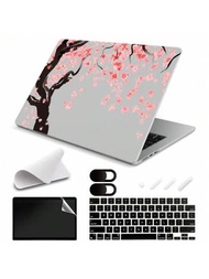 5合1櫻花印花和透明清晰筆記本電腦套,適用於macbook Air Pro 13.3 13.6 14.2 15.4 15.3 16.2英寸m1 M2 M3 Pro/max芯片,具備視網膜顯示屏和觸控id,具有/不具有cd-rom,帶/不帶觸控條和觸控id2010 2011 2012 2013 2014 2015 2016 2017 2018 2019 2020 2021 2022 2023年版