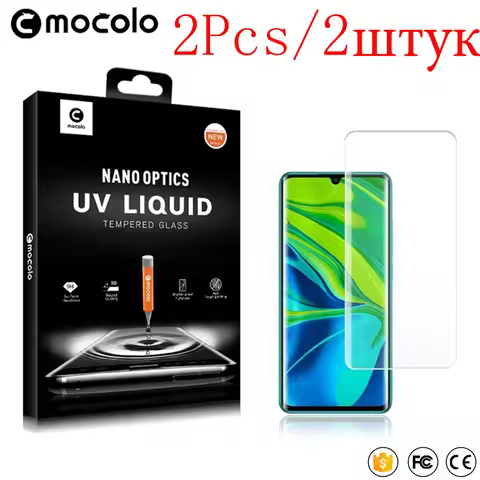 2Pcs Mocolo UV Liquid 9H Full Screen Tempered Glass Film On For Xiaomi Mi Note 10 Lite Pro Mi10 Note