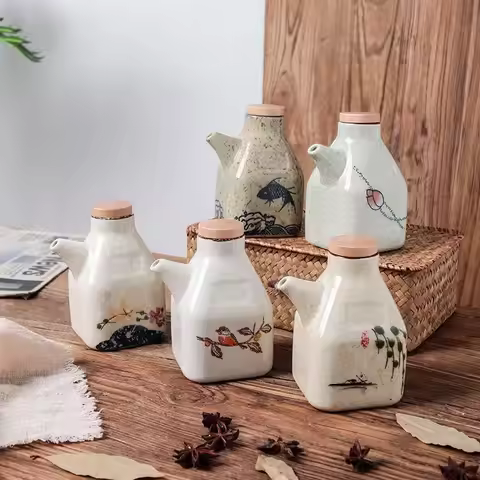 Ceramic oil pot, soy sauce vinegar pot, kitchen seasoning bottle, Chinese seasoning jar, sauce bottl