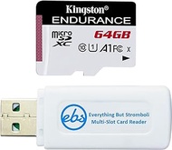 Kingston 64GB MicroSD High Endurance Memory Card for Dash Cam Works with Garmin Mini 2, Mini, 67W, 66W, 47, 56, 57 Car Camera (SDCE/64GB) Bundle with Everything But Stromboli SD &amp; Micro SD Card Reader