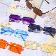 Y2K Rimless Rectangle Sunglasses, Transparent Candy Color Sun Glasses for Women Men, Fashion Cyber P