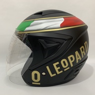 Helm pria dewasa  JP 13 Leopard Gold Hitam Doff - Kaca Pelangi Rainbow / Iridium / Silver / Clear - 