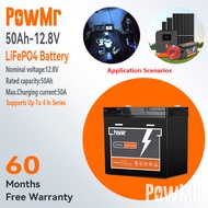 PowMr 12.8V 30AH 50AH 4000+ วงจรชีวิต LiFePO4 แบตเตอรี่ลิเธียมแบบชาร์จไฟได้ BMS Protection Mini ขนาด