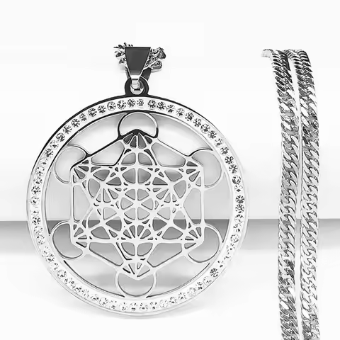 Sacred Geometry Metatron Necklace Women Flower of Life Pendant Stainless Steel Silver Color Crystal 