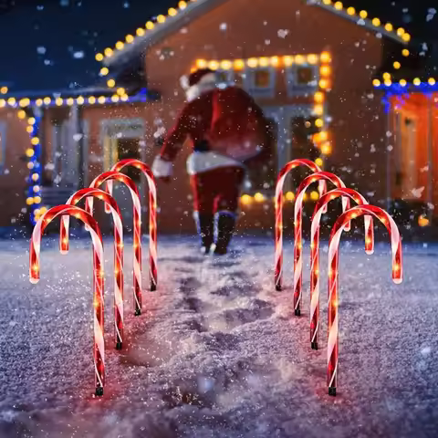 5PCS Christmas Decoration Candy Cane Lights LED Battery Power Light Noel Led Lights Garden Ground Pl