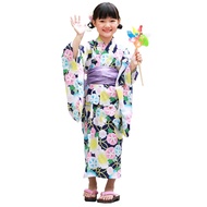 [Brilliant Piece] "Japanese Nadeshiko" Yukata Kids Set "Navy with Pastel Asagao and Snow Ring" Two-P
