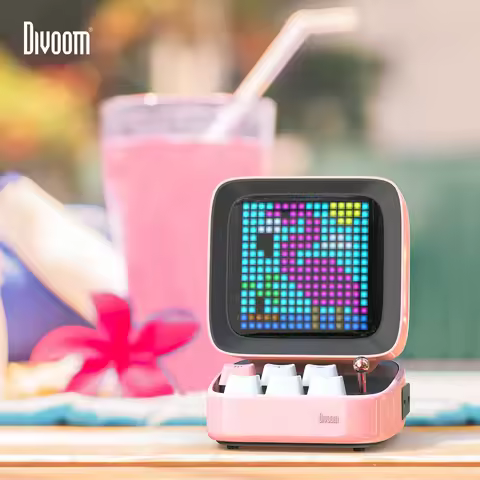 Divoom DITOO Pixel Bluetooth Wireless Speaker Cherry blossom Pink Mechanical Retro Mini Computer Mod