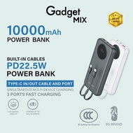 【CCC Certificate】Gadget Mix Diginut PX-11 10000mAh PD 20WPower Bank With Cables  White/Black