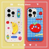 2 in 1 Cartoon 3D Apple Banana Acrylic Phone Case Compatible iPhone 16 15 14 13 Pro Max 14ProMax Pho
