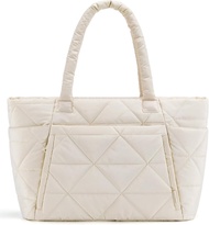 Bagsmart Tote Bag for Women PUFFY Tote Bag with Zipper Large Quilted Shoulder Bag with compartments
