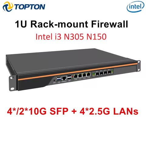 Topton 4*/2*10G SFP+ 19 inch 1U Rack Mount Mini PC Intel N150 4 Cores 4*i226-V 2.5G LAN Enterprise S